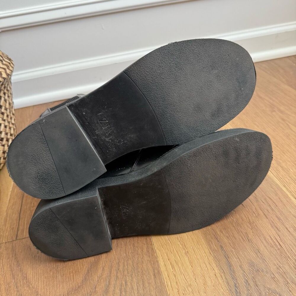 Zara Faux Patent Leather Chelsea Boots Black Block Heel 38 7.5 - Picture 6 of 10